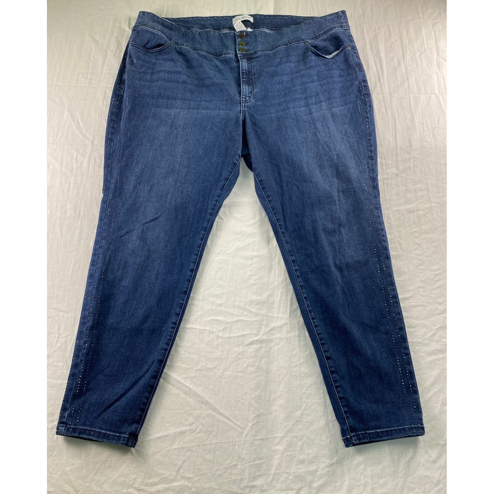 Lane Bryant Flex Magic Waistband High Rise Jegging Blue Rhinestone Stud Denim 28